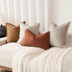Foindtower Set of 2 Decorative Linen Fringe Throw Pillow Covers Boho Farmhouse Cushion Cover with Tassels Soft Accent Pillowcase for Couch Sofa Bed Living Room Home Decor,18×18 Inch,Orange Brown