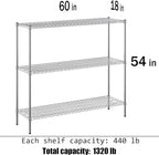 Regal Altair 18" Deep x 60" Wide x 54" Height Wire Shelving Kit | 3-Tier | NSF Commercial Storage Rack Unit