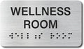 Wellness Room Signs with Raised Text & Grade 2 Braille, Brushed Aluminum/Silver Finish Easy Install with Double-Sided Tape, ADA Compliant Wellness Room Door Sign for Businesses & Offices