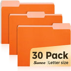 SUNEE File Folders, 30 Pack Manilla Folders 8.5 x 11, Colored File Folders Home Office School Supplies for Documents Files Paper, Orange