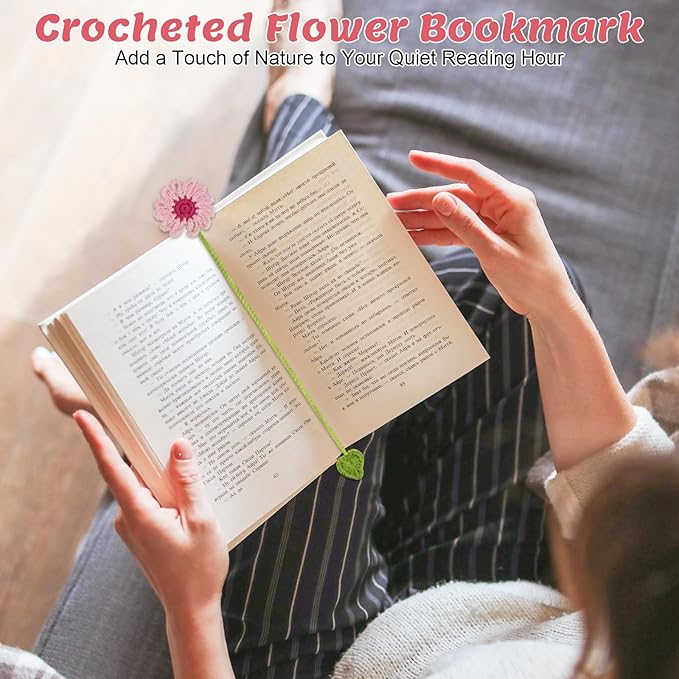 Crochet Bookmarks for Women & Book Lovers, Cute Flower Page Markers for Teachers Students, Handmade Reading Gifts for Valentine's Day, Easter, Teachers' Day, Graduation, Mother's Day, Birthdays (4)