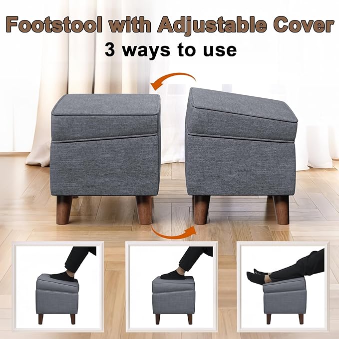 FAGAGA Storage Ottomans with Adjustable Cover, BOGO, Step Stool, Footrest and Seat, Ottoman Foot Rest Set for Living Room, Bedroom, Dorm, Light Gray