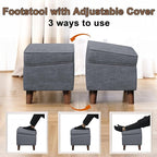 FAGAGA Storage Ottomans with Adjustable Cover, BOGO, Step Stool, Footrest and Seat, Ottoman Foot Rest Set for Living Room, Bedroom, Dorm, Light Gray
