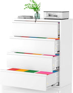 Pataku 4 Drawer File Cabinet with Lock, Metal Lateral File Cabinets for Home Office, Locking Filling Cabinets for Hanging Files Letter/Legal/F4/A4 Size(4Drawer/White)