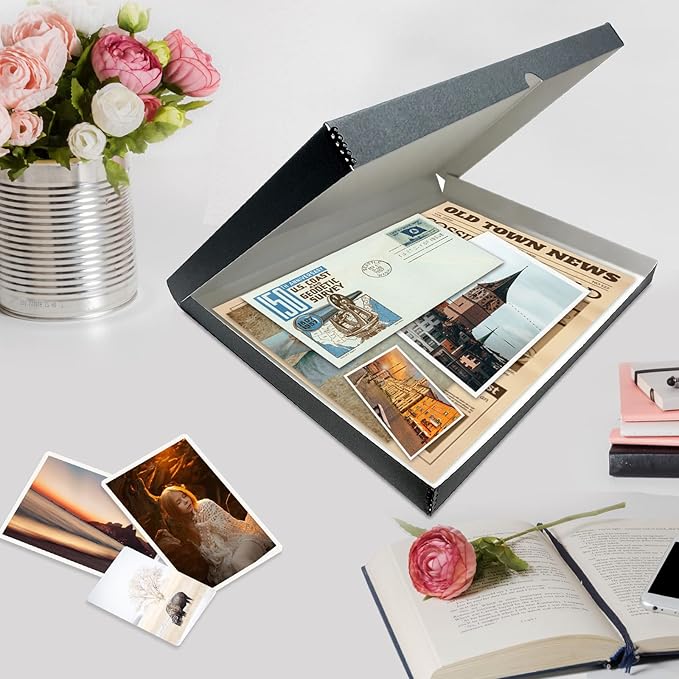 Lineco Folio Storage Box, Clamshell Design with Metal Edge. 23.5x30.5x1.75 in, Archival Boxboard, Organize and Preserve Photos, Prints, Cards, Magazines, Documents, Art, Ephemera, Family Records, Gray