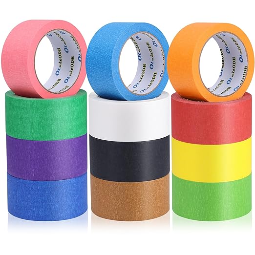 Oleitodh 12 Rolls Colored Masking Tape Painters Tape 2 Inch x 360 Yards, Rainbow Colors Bulk Colorful Paper Marking Tape for Arts Crafts Labeling DIY Office Home Supplies