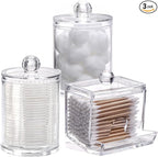 Tbestmax Bathroom Organizer Accessories Set-10 OZ,7 OZ Qtips Holder Storage with Clear Plastic Lids, Cotton Ball/Swabs Dispenser, Apothecary Container Jar 3 Pcs