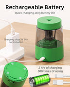 ZMOL Electric Rechargeable Pencil Sharpener, Automatic Pencil Sharpeners Kids, Battery Pencil Sharpeners for Colored Pencils, Auto Stop, Suitable for No.2(6-8mm), Classroom/Home Green