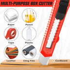 JOYUMY 20 Pack Utility Knife, Box Cutter Retractable, Box Knife for Cartons, Cardboard, and Boxes, Box Opener with 10 Pieces 18mm Snap-off Blade, Razor Knife for Office and Home Use, Box Cutters, Red