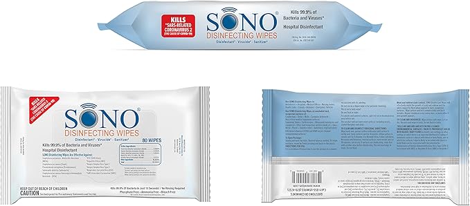SONO Disinfecting Wipes - Medical-Grade, Alcohol-Free, No Bleach - Multi-Surface Cleaning Wipes for Home, School, Office - 960 Count (Pack of 12)