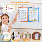 Gamenote 10 Pack Dry Erase Pockets with 5 Rings, 10 Assorted Colors 10x14 Oversized Reusable Plastic Sleeves, Clear Sheet Protectors, Teacher Supplies for Classroom Organization