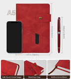 vfaejll Red A5 Lined Leather Journal Notebook for Men Women,5.9" X 8.4" Personalized Hardcover Journal with Pen,200 Pages 100 Gsm Thick Ruled Paper Daily Diary for Travel,Business,Work,Writing