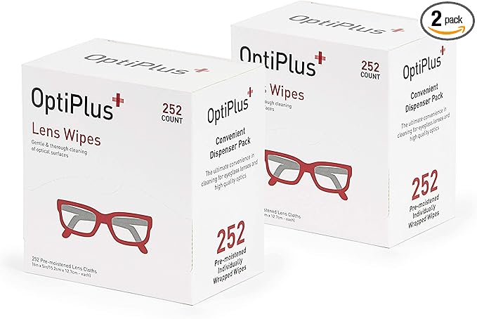 OptiPlus Eyeglass Lens Wipes l Pre-Moistened l Cleaning Wipes for Glasses, Smart Phones, Optical Lens, Goggles, and Watch Screen l Quick-Dry & Scratch-Free | 252 Count (504 Count (Pack of 1))