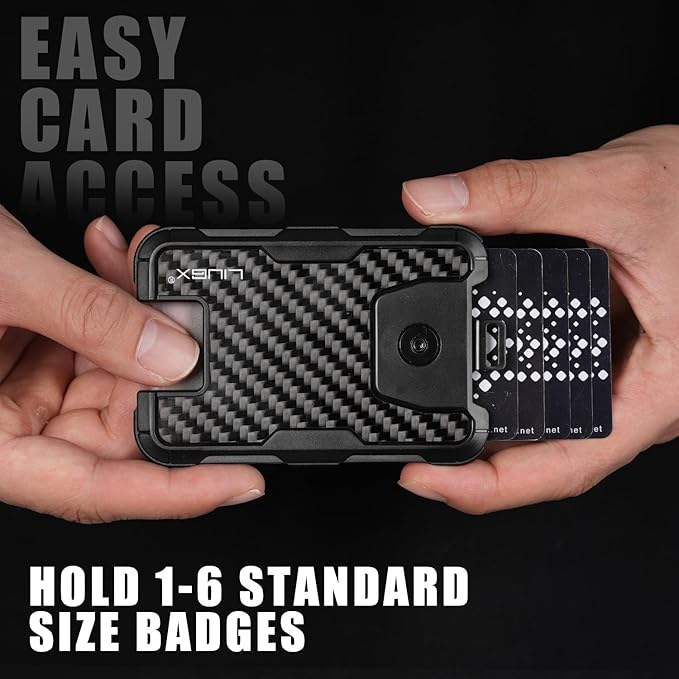 LIUGX Carbon Fiber Badge Holder with Heavy Duty Breakaway Lanyard, Durable ID Card Holder (Holds 6 Cards) with Quick Release Detachable Buckle, Metal Clip, American Flag