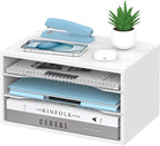 SHARKWOODS Wood Desk Organizer, 3 Tier Paper Tray Organizer for Desk with Adjustable Storage Shelves, Desktop File Organization Paper Sorter Mail Holder for Office Home Classroom, White