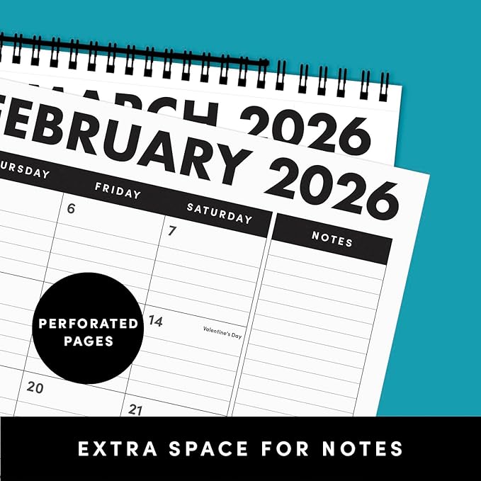 PAPERAGE 2026 Calendar, 12 Months (January 2026 - December 2026), Medium (11.5 in x 14.75 in), Minimalist Wall and Desk Calendar with Monthly Views, Yearly Plans & Notes Section – Navy