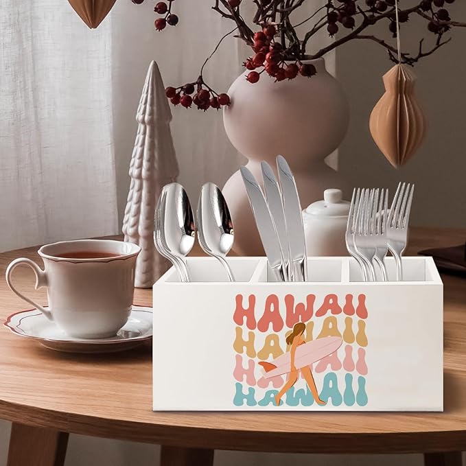 URLLUAE Hawaii Aloha Surf Girl Beach Wooden Pen Pencil Holder for Office Desk Accessories, Gifts for Beach Lovers Surf Enthusiasts Surfers Makeup Brush Toothbrush Holder Organizer