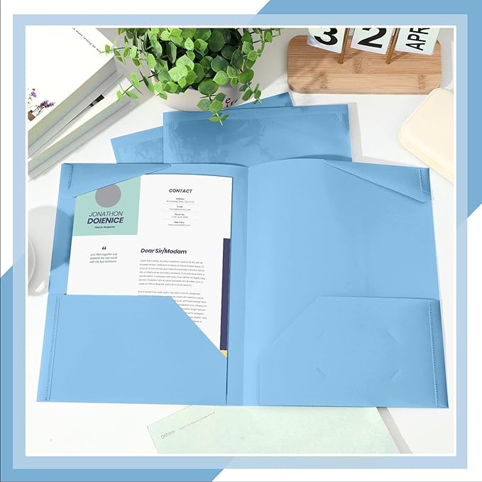 Henoyso 36 Pcs Plastic Folders with Clear Front Pockets Heavy Duty File Folders with 2 Pockets and Card Slot for Student Communication School Office Presentation Report (Dusty Blue)