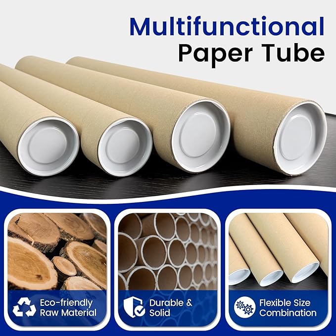 SEEYAURO 4-Pack Mailing Tubes with Caps, Kraft Paper Cardboard Storage Tubes for Shipping, Prints, Documents, Crafts & Golf Clubs (4in*36in, 3in*36in)