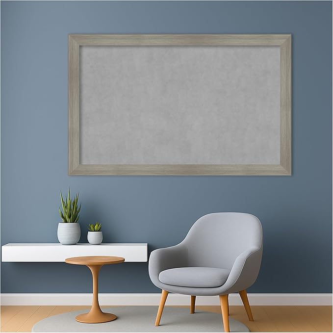 Amanti Art Grey Framed Magnetic Board 28x44 Large Vision Board for use with Magnets, 100% Metal Sheet to Display Items as Office Decor or for Home Organization in mudroom, Kitchen or Kids Room