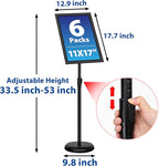 VAIIGO 6Packs 11x17 Inch Adjustable Pedestal Poster Sign Stand, Heavy Duty Floor Standing Sign Holder Stand Aluminum Snap Open Frame for Vertical and Horizontal View Sign Displayed(Black)