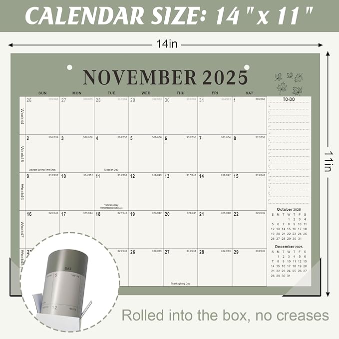 Gannyfer Desk Calendar 2026, Magnetic Calendar for Refrigerator, 18 Monthly Wall/Fridge/Desk Calendar 2026 with Hanging String, Magnetic Stripe, 3 Stickers, 2026 Calendar for Office, Home or School (14" x 11")
