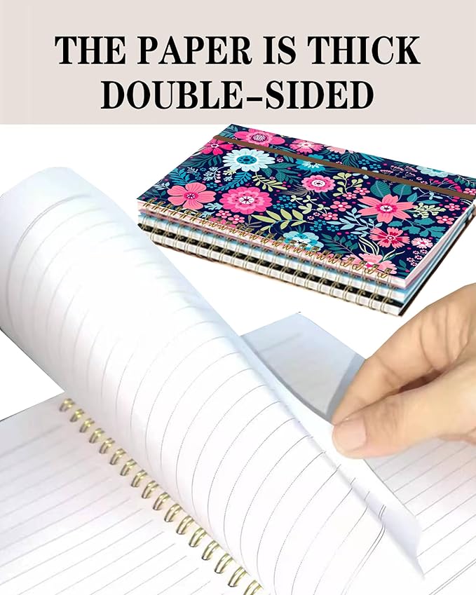 DHGPTS Spiral Journal Notebook, A5 Cute Notebooks for Women Men, College Ruled Hardcover Notebook for Work & Note Taking, 60 Pages Double-Wire Journals for Writing, Cute Purple Flowers