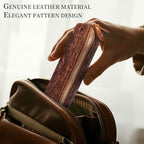 Gexmil Genuine Leather Pen Case, Full Grain Leather Pencil Holder, Hand-made Stationery Bag for Work & Office, Vintage Style, Floral Brown