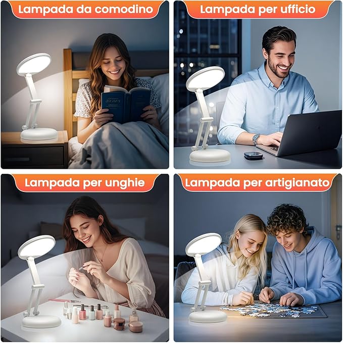 Battery Battery Operated Cordless Rechargeable Lamp - 3600mAh 10 Brightness Wireless LED Desk Table Lamp, Small Mini Portable Battery Powered Light for Home Office, Reading, Nail Light