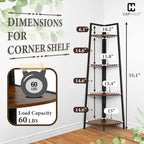 CAPHAUS Tall Corner Shelf Stand, 4-Tier Display Shelves, Ladder Corner Wood Storage Plant Bookshelf with Metal Frame, Versatile Shelving Unit Bookcase for Home Office Space, Rustic Oak