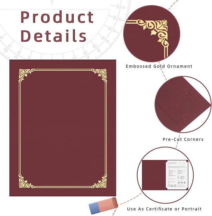 HAUTOCO 120 Packs Certificate Holders, Burgundy Diploma Holders, Document Award Covers Certificate Folders with Gold Foil Border for 8.5x11 Letter Size