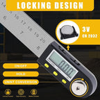 Delgada 8 inch/200mm Digital Angle Finder Ruler - Stainless Steel Protractor for Woodworking and Construction - Battery Included