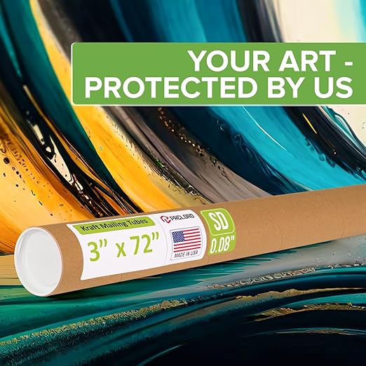 Paclord 3" x 72" Reinforced Kraft Paper Mailing Tube, Pack of 4 Tubes with 8 Caps – Secure USPS Approved Poster Tube – Cardboard Tube for Shipping and Storing Posters, Prints, Artwork, or Documents