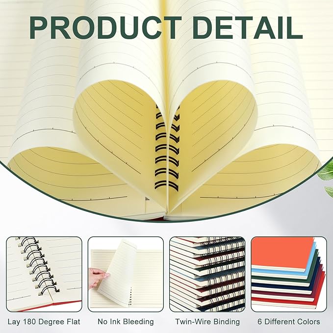 Yahenda Spiral Notebook Bulk A5 College Ruled Journals Notebooks Lined 8.3 x 5.5 Inch Note Books Writing Thick Paper Notebook for Christmas Office Business School Gifts Supplies(Trendy Colors, 6 Pcs)