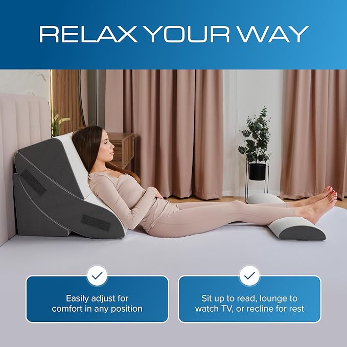 Kolbs 4pcs Orthopedic Bed Wedge Pillow Set for After Surgery, Sleep Apnea Pillow | Stylish Plush Velvet Cover | Deluxe Cushion Set for Sleeping and Acid Reflux, Sleep Apnea Devices (4 Piece Wedge Set)