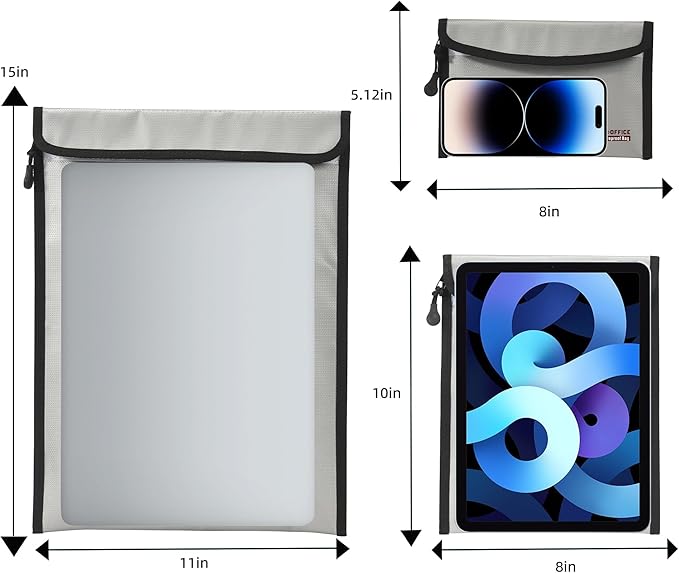 3 Pcs Fireproof Waterproof Document Bag(2000℉), Fire and Water Resistant Safe Zipper Storage Organizer Pouch for A4 A5 Documents Holder, Cash, Passport, Tablet, Laptop, File, Jewelry