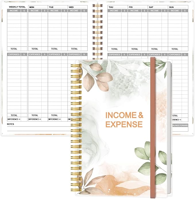 Heveboik Income & Expense Log Book - A5 Income and Expense Tracker for Small Business, Accounting Bookkeeping Tracking for Woman and Man, 5.8" x 8.3", Rose Leaf