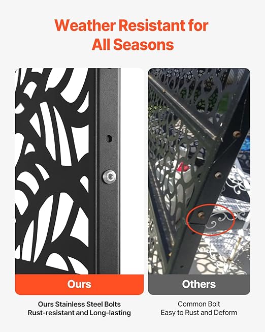 VEVOR Metal Privacy Screen, 47" W x 72" H, Outdoor Privacy Screens & Panels, Freestanding Outdoor Divider with Stand, 3-Panel Decorative Garden Steel Privacy Fence for Balcony Patio Indoor Room Black