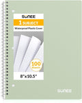 SUNEE Spiral Notebook, 1-Subject, College Ruled Paper, 8" x 10-1/2", 100 Sheets per Notebook, 3-Hole Punched Paper, Water Resistant Cover, Double-sided Pockets, Spiral Lined Notebooks for Work, Green