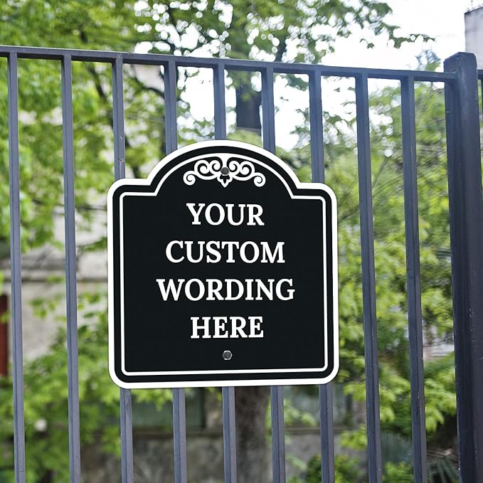 Custom Decorative Sign, Personalized Metal Sign for Business, Driveway, Home, Airbnb, Office Door Plaque, Black Background, 12x12 Inches, ACM, Fade Resistant, Made in USA