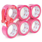 BOMEI PACK Heavy Duty 6 Rolls Colored Moving Tape with Dispenser 1.88 Inch x 60 Yard, Pink Packaging Tape 2.4 mil Packing Tape for Shipping, Moving, Mailing & Storage