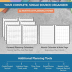 Planner Pad Spiral Bound January-December 2026/ Calendar Year 8 1/2" x 11" Large 3-Tier Funnel Down 12 Month Organizer, Black Cover/Black Ink
