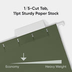 Smead Hanging File Folder, 1/5-Cut Adjustable Tab, Letter Size, Standard Green, Hanging Folders for Filing Cabinets, File Organizer Folder, 25 Count