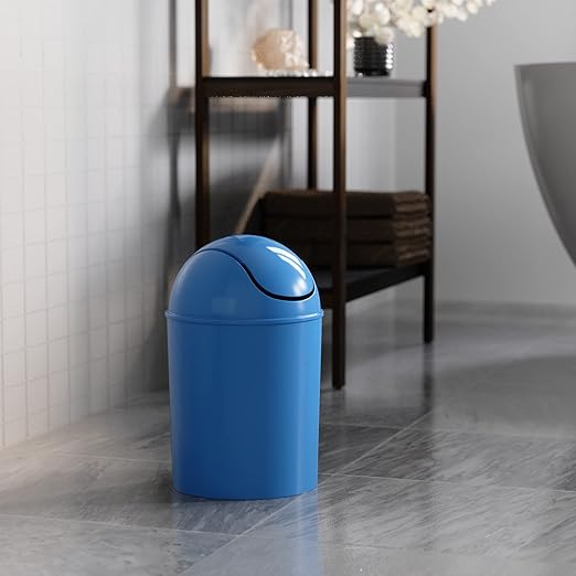 Umbra 1.25 Gallon Mini Waste Can with Removable Swing-Top Lid - Small Garbage Bin for Kitchen, Bathroom, Bedroom, Office - Compact Trash Can Fit Under Tables & Counters - Sky Blue
