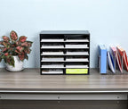 EasyPAG Wooden Literature Organizer with Adjustable Shelves, 12 Compartments Office Paper Organizer Storage 6000 Sheets Letter Size Paper, Student Mailbox for Classroom, Black/White