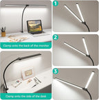 ShineTech LED Desk Lamp for Home Office, 4000K Neutral White Double Head Architect Task Lamps with Clamp, Dimmable Adjustable Flexible,Black