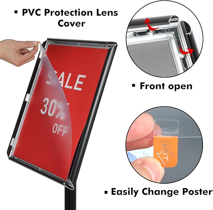 DISPLAYSWORKER Sign Stand, Sign Holder Floor Stand with Heavy Duty Pedestal ,Adjustable Pedestal Poster Stand Aluminum Snap Frame for 8.5 x 11 Inch, Black