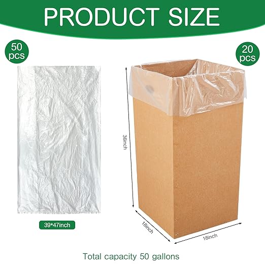 Nosiny 20 Pcs 50 Gallon Disposable and Reusable Corrugated Cardboard Trash Cans for Events, Recycling Bins Bulk with Trash Bags, Cardboard Garbage Boxes for Parties, 18 x 18 x 36" (Kraft)