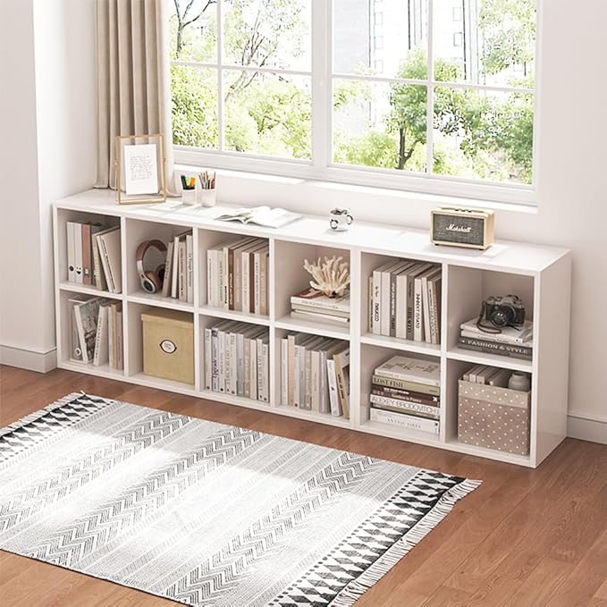 NELYE 8 Cube Organizer Bookcase - Fabric Storage Bins Container, Open Shelf Simple Compartments Bookshelf, White