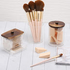 Tbestmax Bathroom Organizer Accessories Set-10 OZ Qtips Holder Storage with Wood Lids, Cotton Ball/Swabs Dispenser, Apothecary Container Jar 3 Pcs
